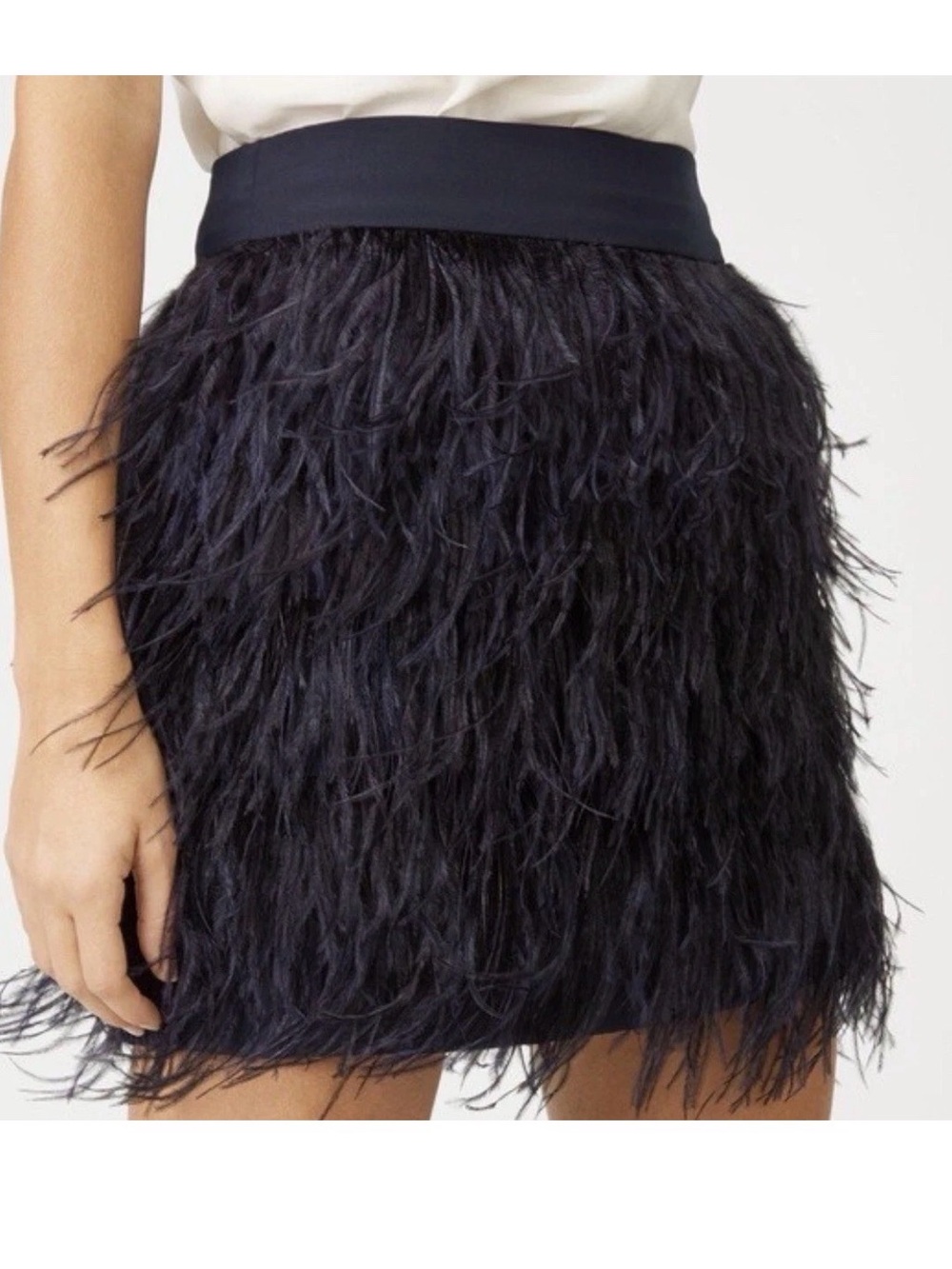 Club Monaco Ostrich Feather Mini Skirt in Navy